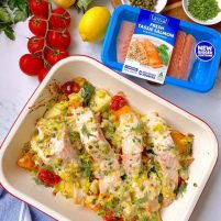 Tassal Tasmanian Salmon | Salmon and Roasted Veg Tray Bake