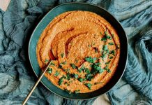 Vitamix Romesco Sauce with broccolini recipe. The perfect dipping snack to make at home. Romesco Sauce