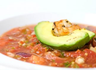 Summer Gazpacho with Prawns, Avocado & Basil recipe by Chef Tom Walton Summer Gazpacho