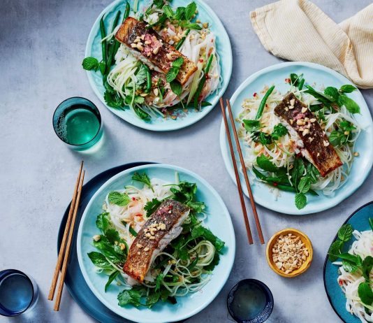 A star recipe: Crispy skin Humpty Doo Barramundi with green papaya and rice noodle salad Jason Roberts | Humpty Doo Barramundi recipes