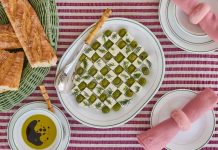 Embracing green and pink with Spring Veggie Pasta Corelle® Double Ring Green Dinner Plate