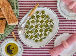Embracing green and pink with Spring Veggie Pasta Corelle® Double Ring Green Dinner Plate