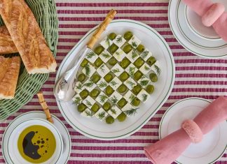 Embracing green and pink with Spring Veggie Pasta Corelle® Double Ring Green Dinner Plate